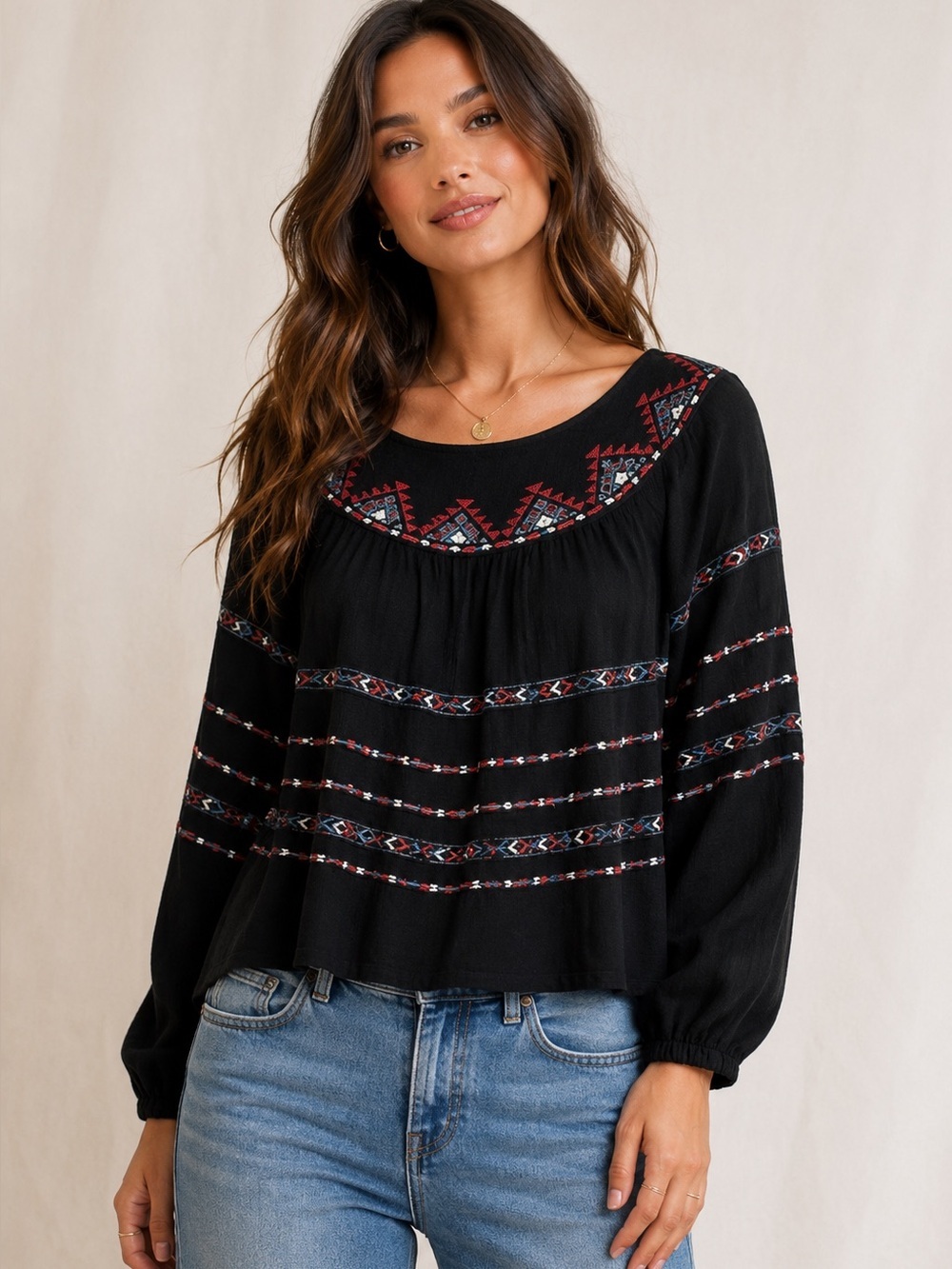 Savanna Jane Black and Red Embroidered Blouse